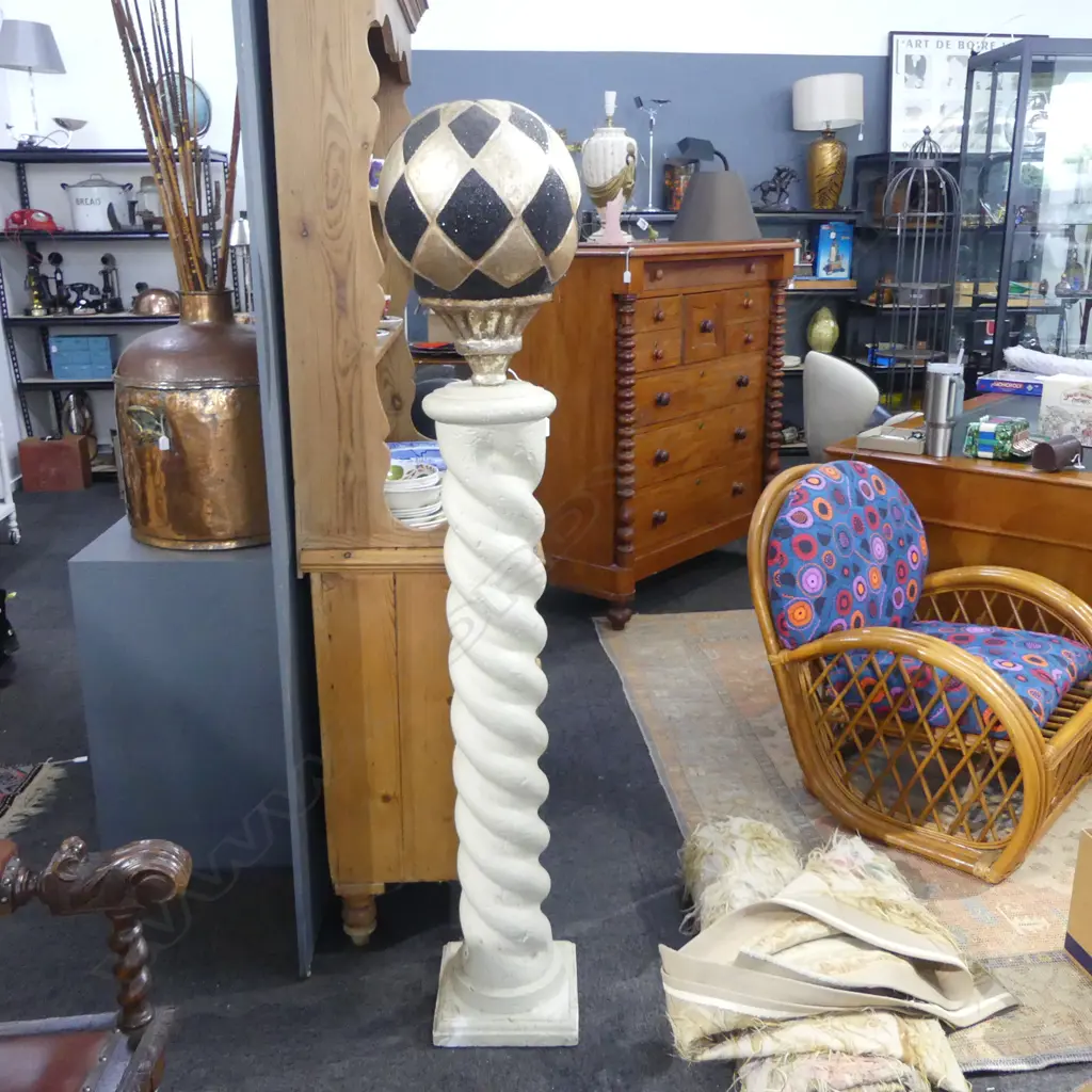 PAPIER MACHE BALL ON BARLEY TWIST PLASTER COLUMN H.1600mm Image 1++