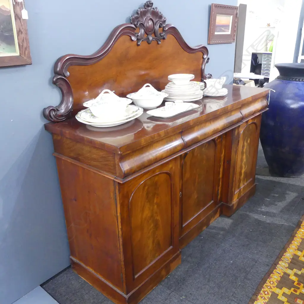 VICTORIAN MAHOGANY BREAKFRONT SIDE BOARD 1525x530x1450mm Image 1++