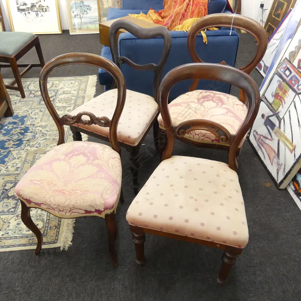 4 VICTORIAN BALLOON BACK DINING CHAIRS, PINK SEATS Image 1++