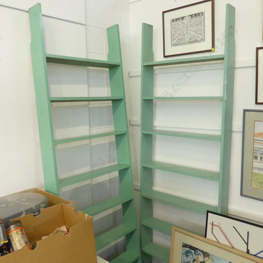 2 WOODEN BOOKSHELVES, SEAFOAM COLOUR 700x140x2135mm Image 1++