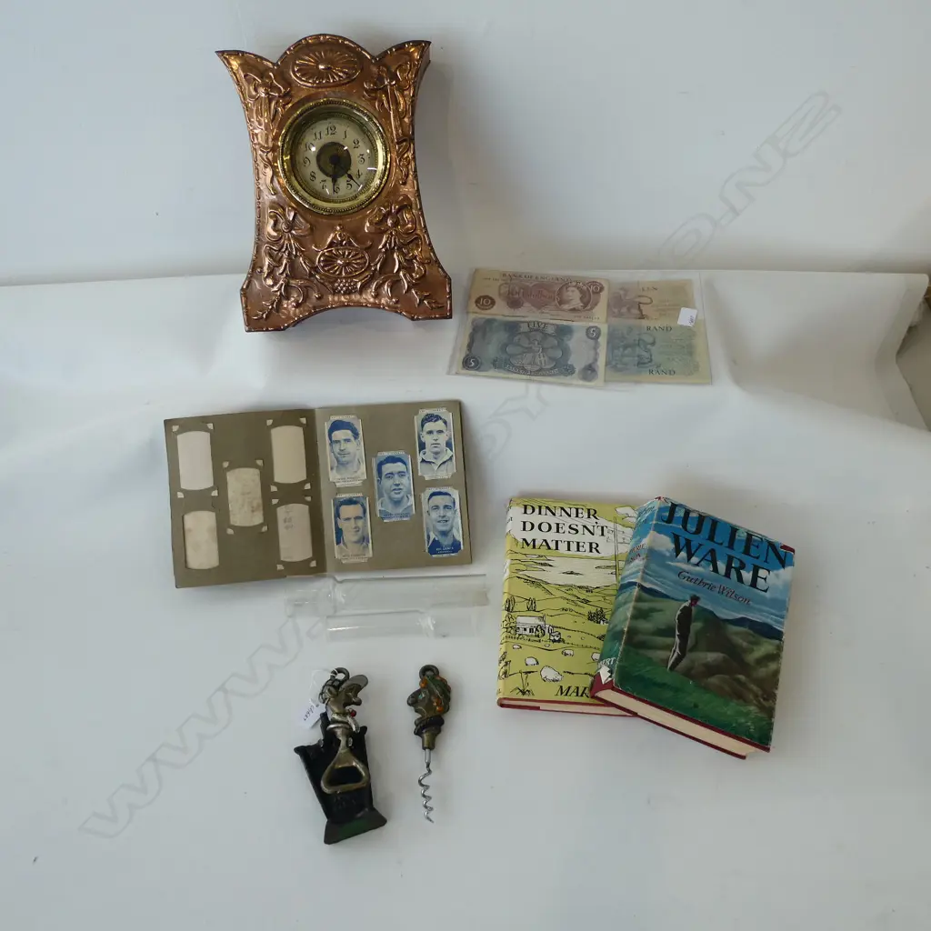 CLOCK, VINTAGE BANK NOTES, NOVELTY CORK SCREWS, 2 1st ed. NOVELS... Image 1++