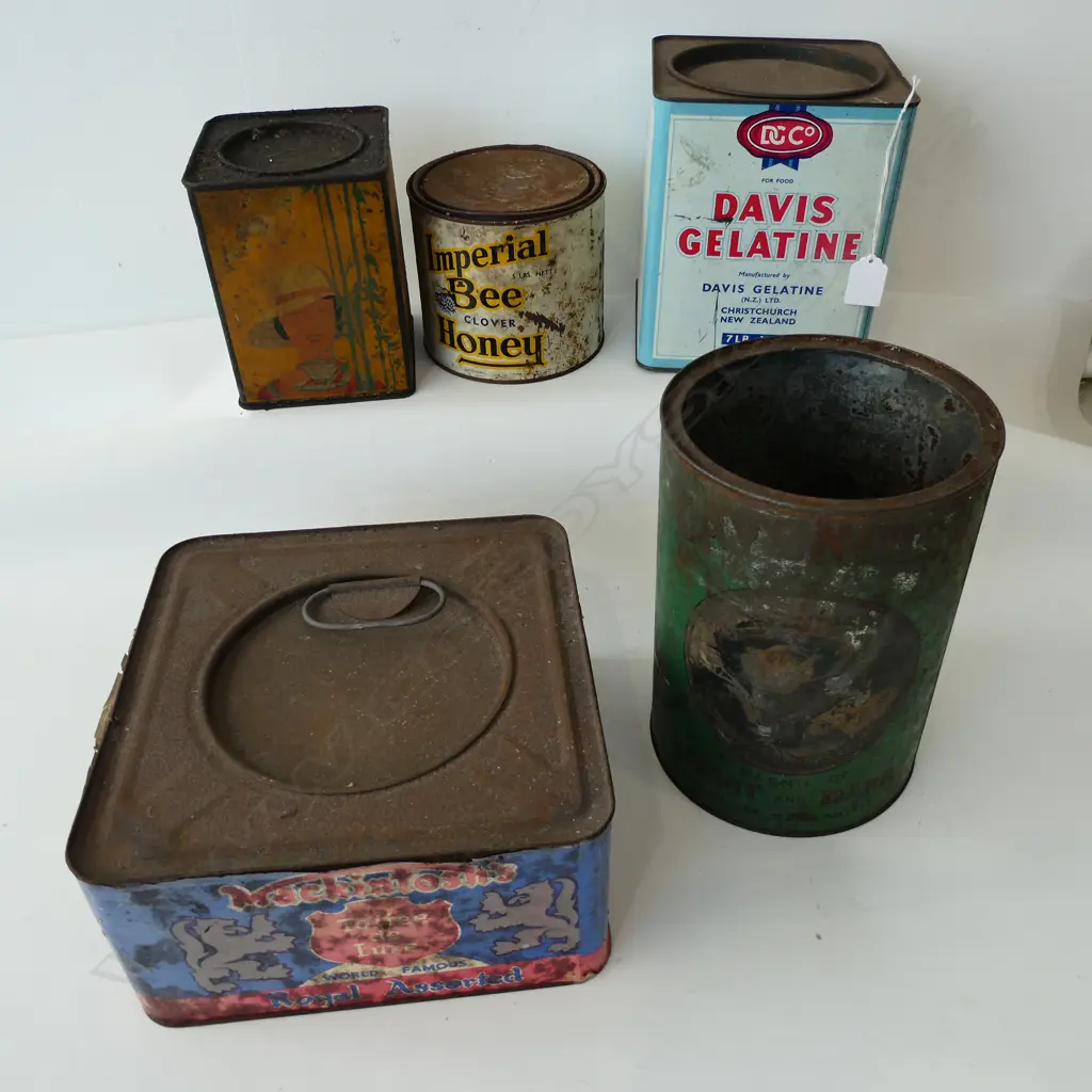 5 VINTAGE FOOD TINS H.230mm Image 1++