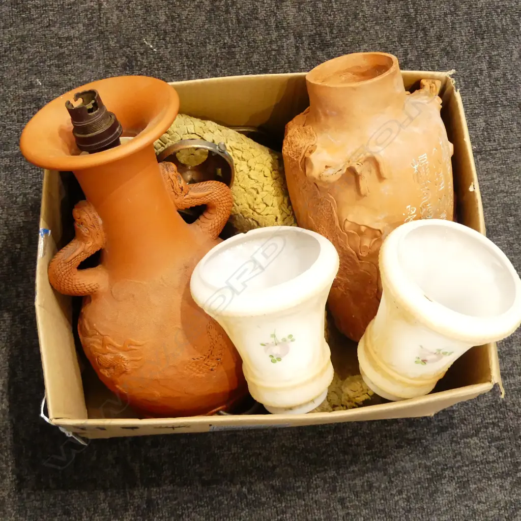 2 ORIENTAL TERRACOTTA VASES (1 A LAMP) ETC Image 1++