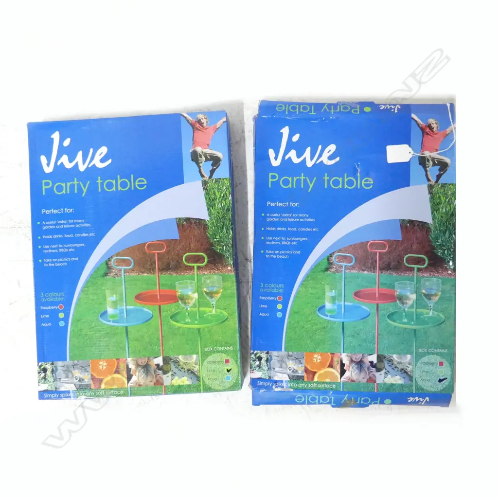 3 'JIVE' METAL PARTY TABLES, BOXED 270mm dia Image 1++