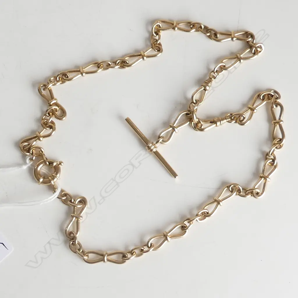 9CT FIGURE OF 8 LINK LONG ALBERT CHAIN W t-bar L.530mm. 52.68gms Image 1++