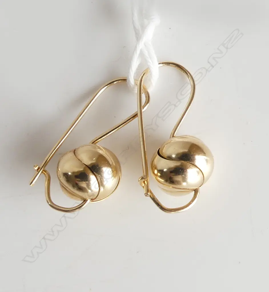 9ct GOLD BALL EARRINGS WITH SECURE HOOK BACKS, 1.6GM Image 1++