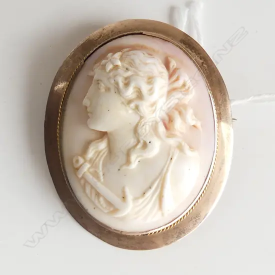 LARGE 9ct CAMEO BROOCH 50 x 40mm, 19.2GM