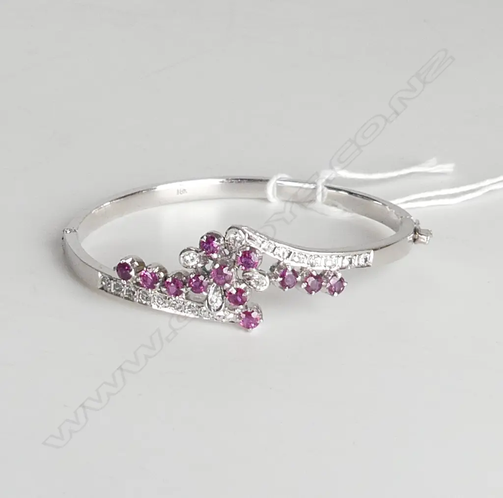 SILVER CUBIC ZIRCONIA AND RUBY BANGLE Image 1++
