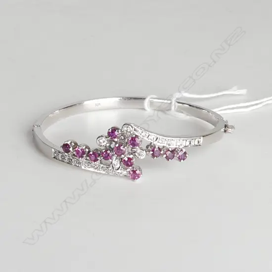 SILVER CUBIC ZIRCONIA AND RUBY BANGLE