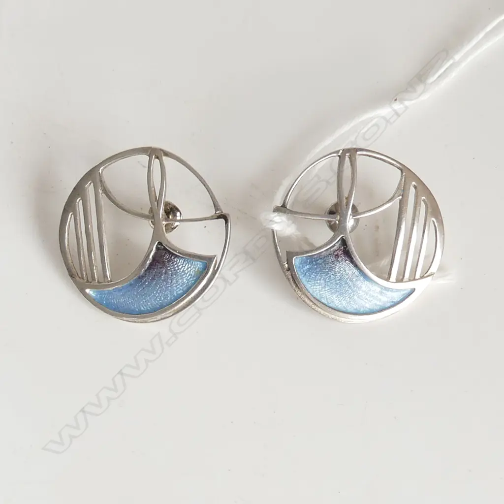 STERLING SILVER & ENAMEL EARRINGS from ORKNEY ISLANDS D. 25MM Image 1++