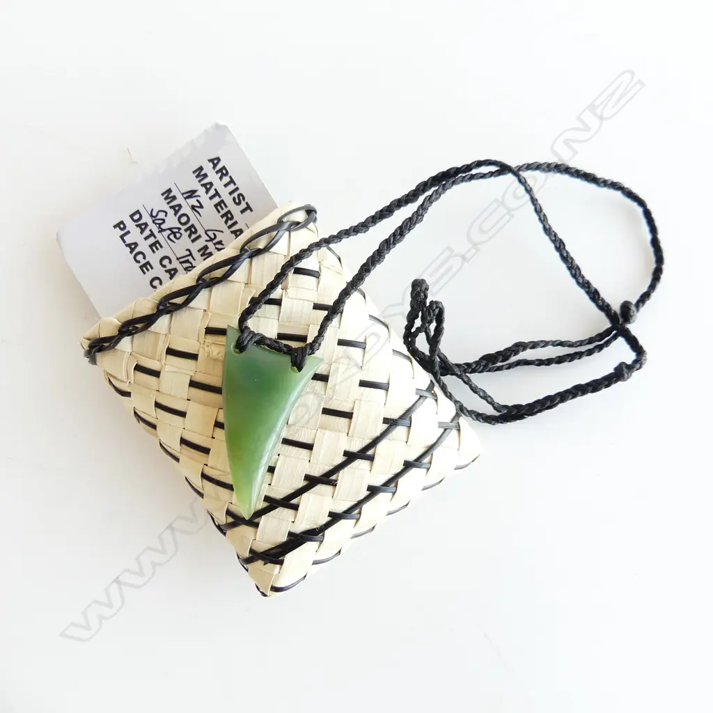 TE KAHA carved pounamu (gem inanga)  niho mango (shark tooth) pendant with certificate 2016. L 40mm Image 1++