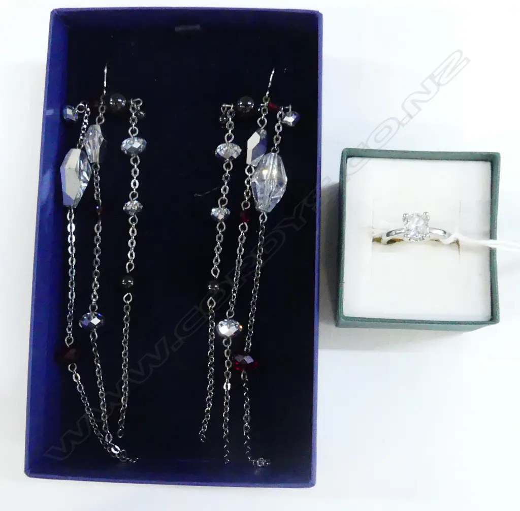 STG SILVER 1CT MOISSANITE RING ADJ. SIZE + PR EARRINGS Image 1++