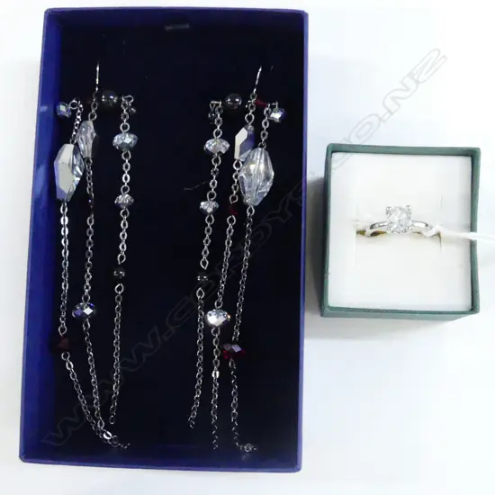 STG SILVER 1CT MOISSANITE RING ADJ. SIZE + PR EARRINGS