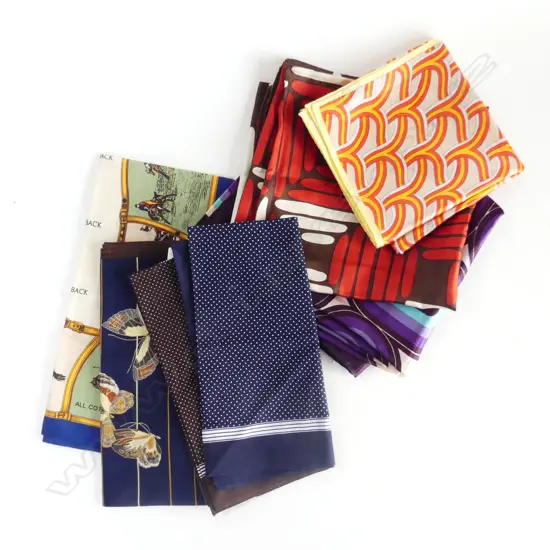 3 VINTAGE FUNKY SCARFS, 2 RETRO PIERRE CARDIN HANDKERCHIEF SCARFS & 2 OTHER