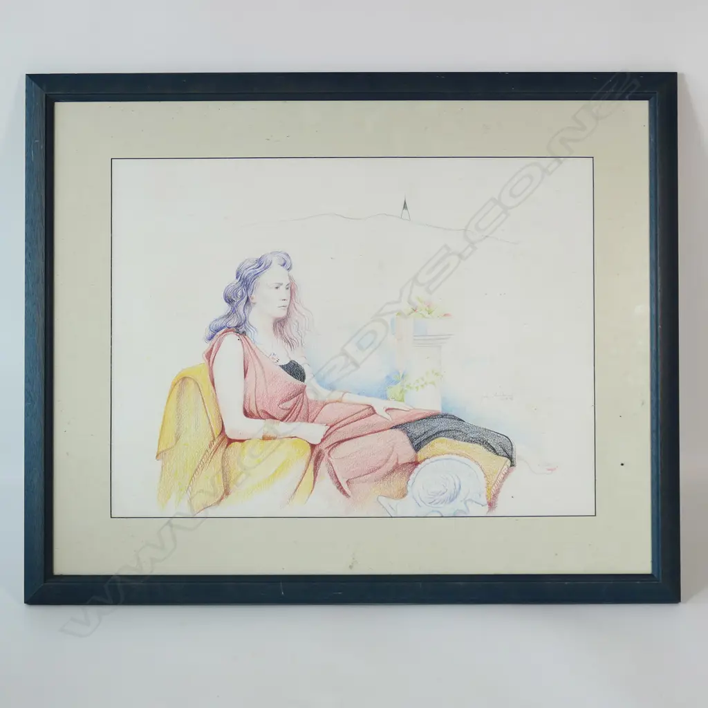 JOHN ANDREW, , FIGURE AND MT EDEN, CRAYON & PASTEL, SIGNED 2002, 430 x 570mm Image 1++
