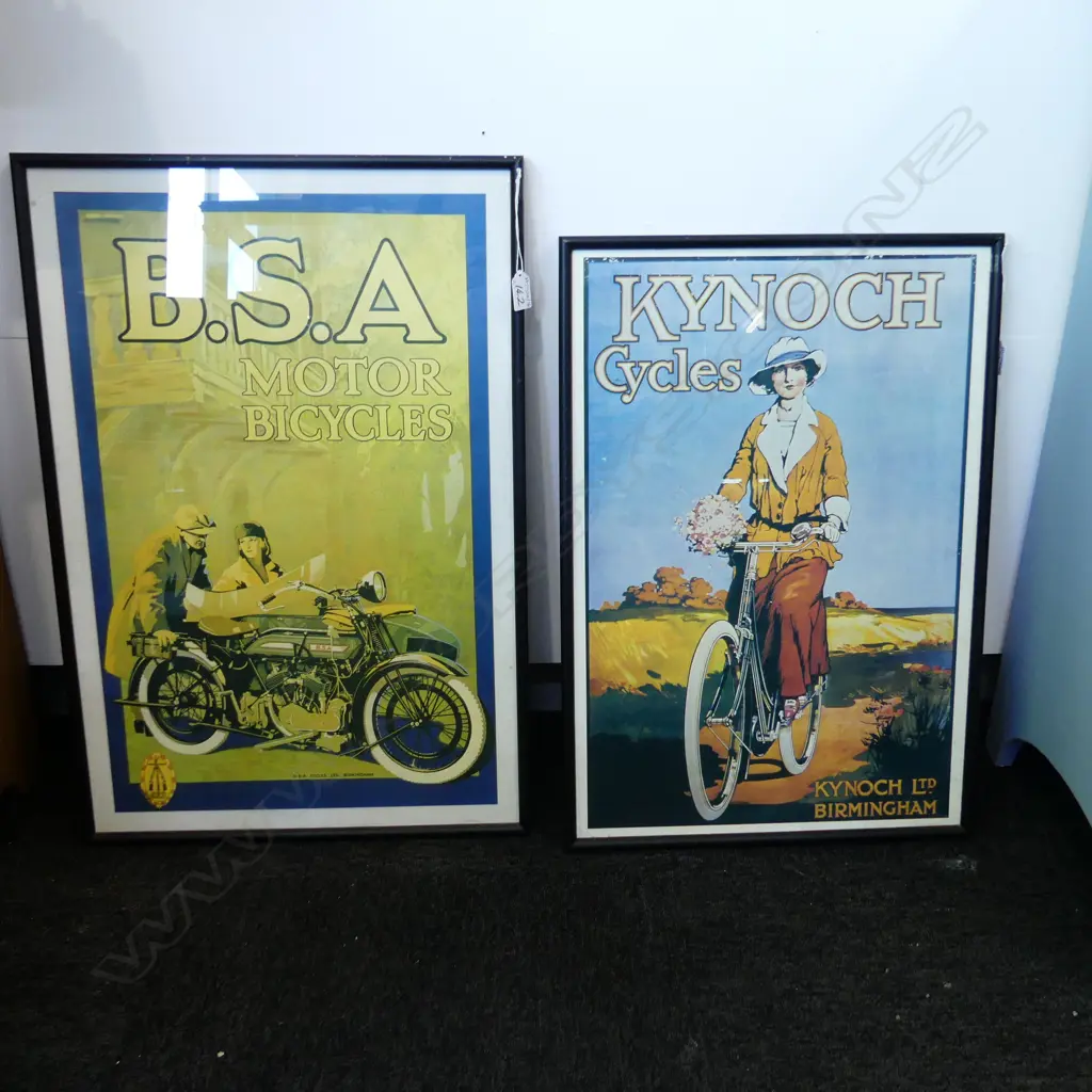 2 PRINTS; KYNOCK CYCLES, B.S.A. MOTOR BICYCLES 670x450mm Image 1++
