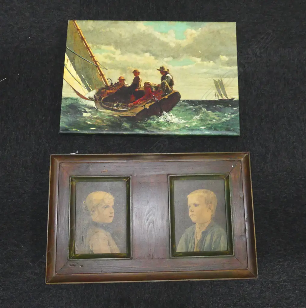 TWO ARTWORKS, FRAMED PRINTS OF BOY &GIRL 440X710mm & NAUTICAL PRINT ON CANVAS 460X660mm Image 1++