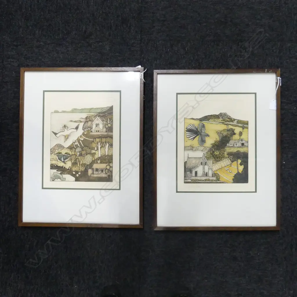 2 RUSSELL M. JACKSON ETCHINGS 'WHANGAROA' '84 44/100 & 'WHANGARURU PENISULA' '84 20/80 340x265mm  Image 1++