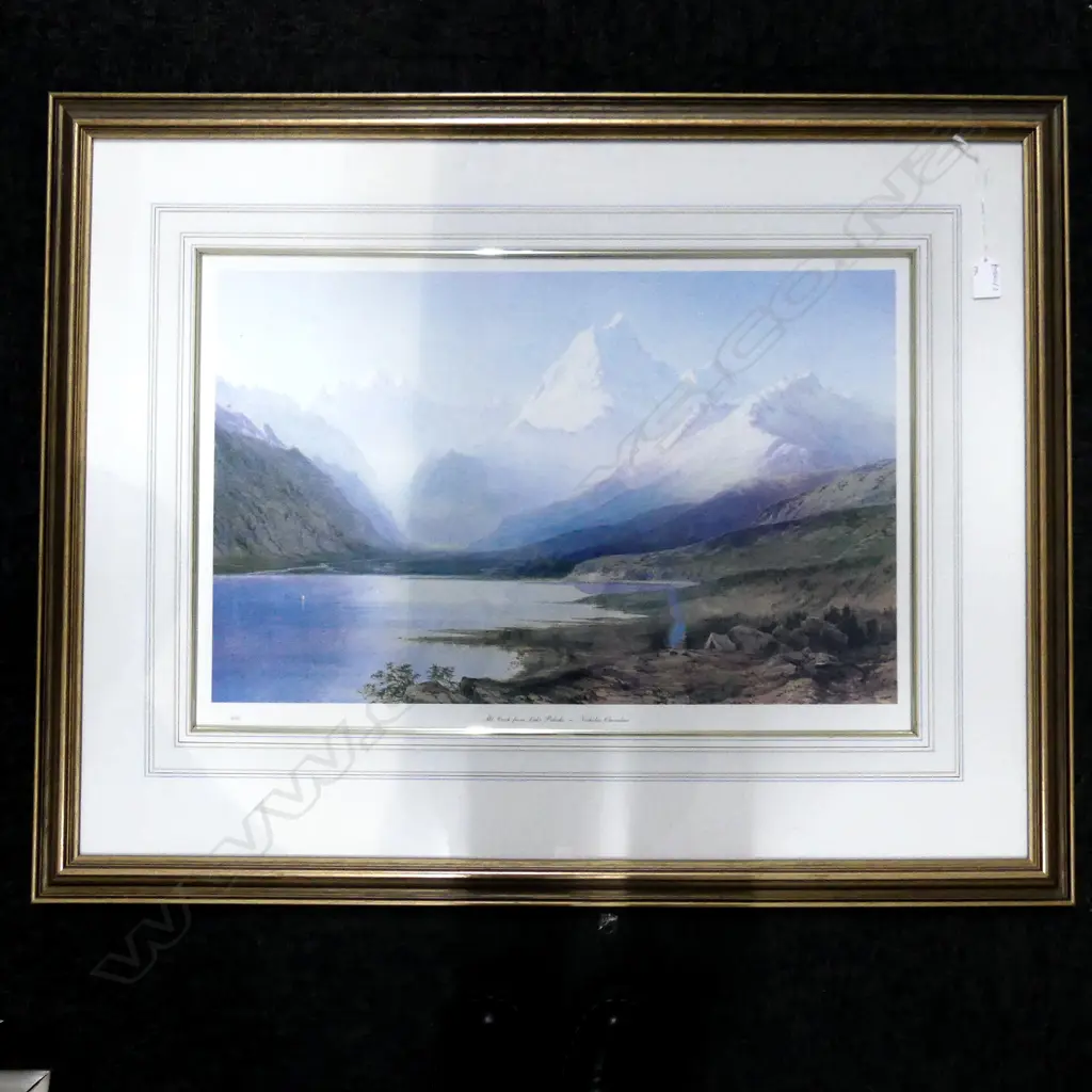2 LARGE COLONIAL LANDSCAPE PRINTS: N. CHEVALIER, MT COOK FROM LAKE PUKAKI & J. C. HOYTE, LAKE TARAWERA 420x625mm Image 1++