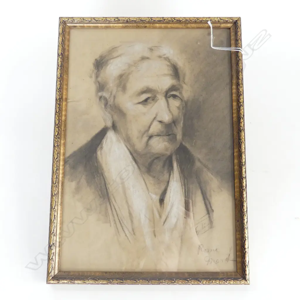ELEANOR KATE SPERRY (NZ1862-93), WOMANS HEAD, ROME 1888, PASTEL ON PAPER 395x270mm Image 1++