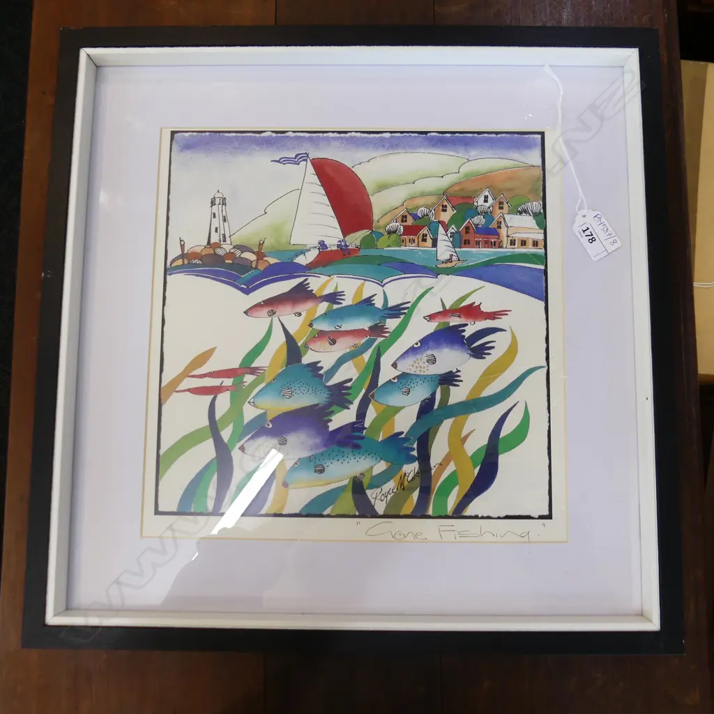 ROYCE McGLASHEN PRINT 'GONE FISHING' 295x295mm Image 1++