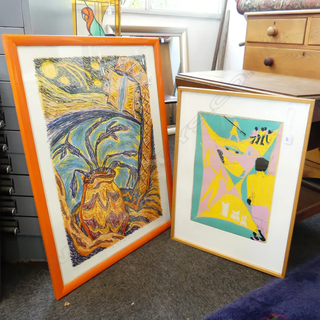 2 ABSTRACT ARTWORKS: R. J. HUGHES 'ITEMS OF EXCHANGE I' 42/80 '96 750x560mm MOVA BROWN UNTITLED '86 3/4 455x315mm Image 1++