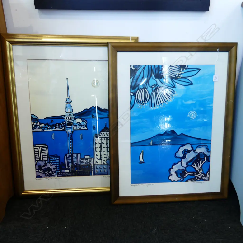 2 D. VASSEY ARTWORKS; RANGITOTO & AUCKLAND CITY 580x400mm Image 1++