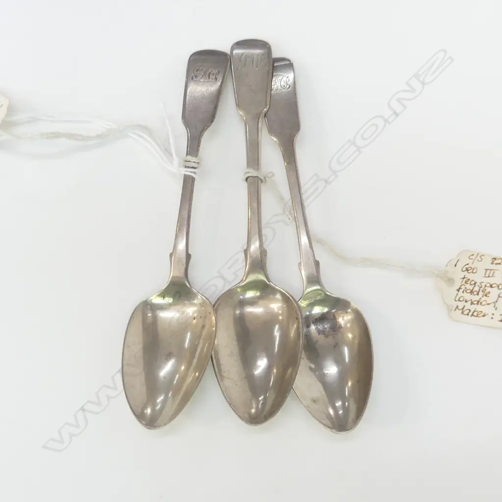 3 STG SILVER TEA SPOONS 51 GM LONDON 1814-22 Image 1++