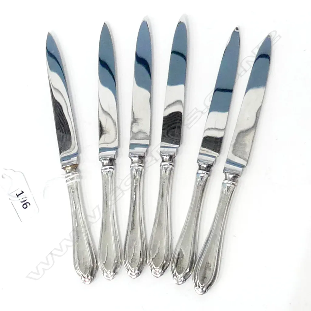 SIX STERLING SILVER KNIVES WITH SHARP STAINLESS BLADES SHEFFIELD 1960, L.170mm Image 1++