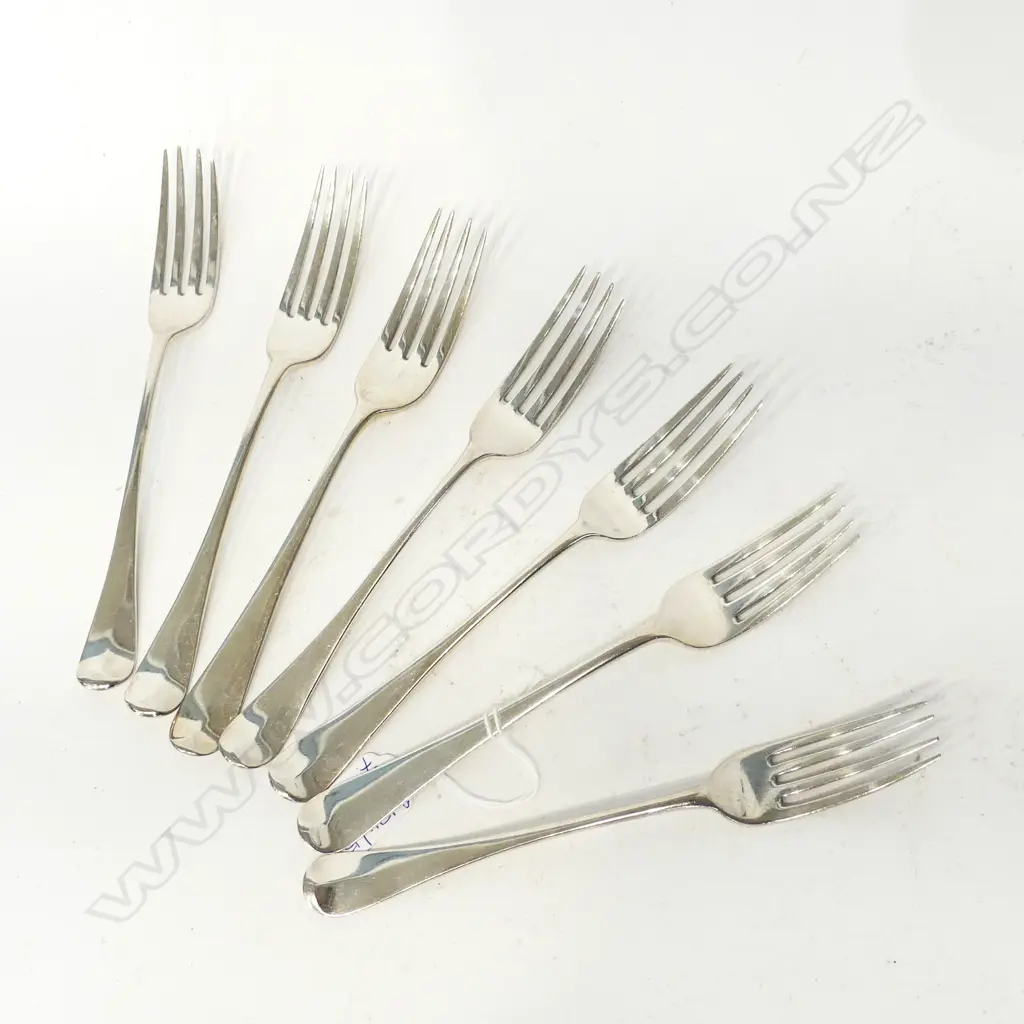 7 GEORGIAN STG SILVER FORKS; LONDON 1796 409 GM Image 1++