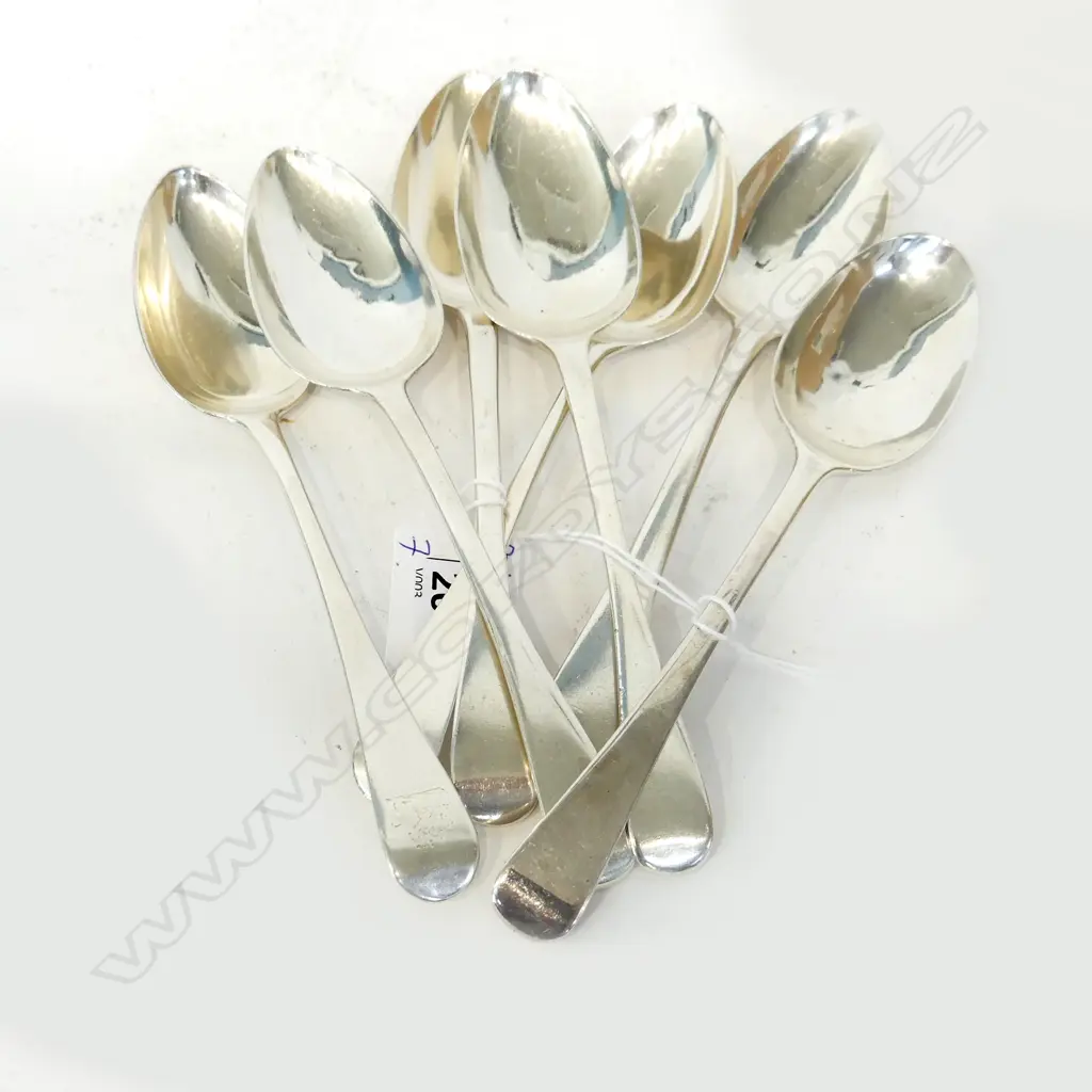 7 GEORGIAN STG SILVER DESSERT SPOONS, LONDON ASST. DATES 240 GM Image 1++