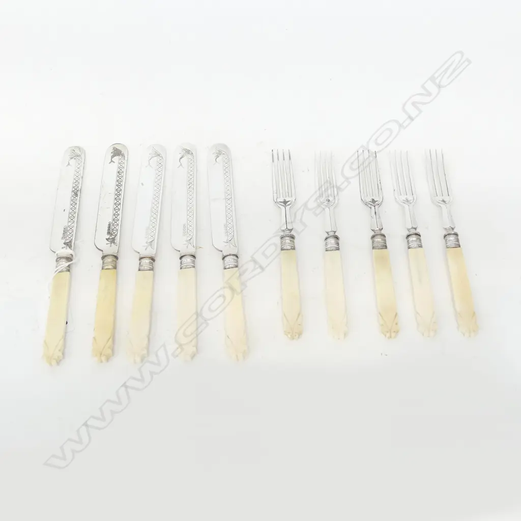 VICTORIAN 10 PC IVORY HANDLE AND SILVER PLATE CUTLERY SET ENGLAND, L.210mm Image 1++