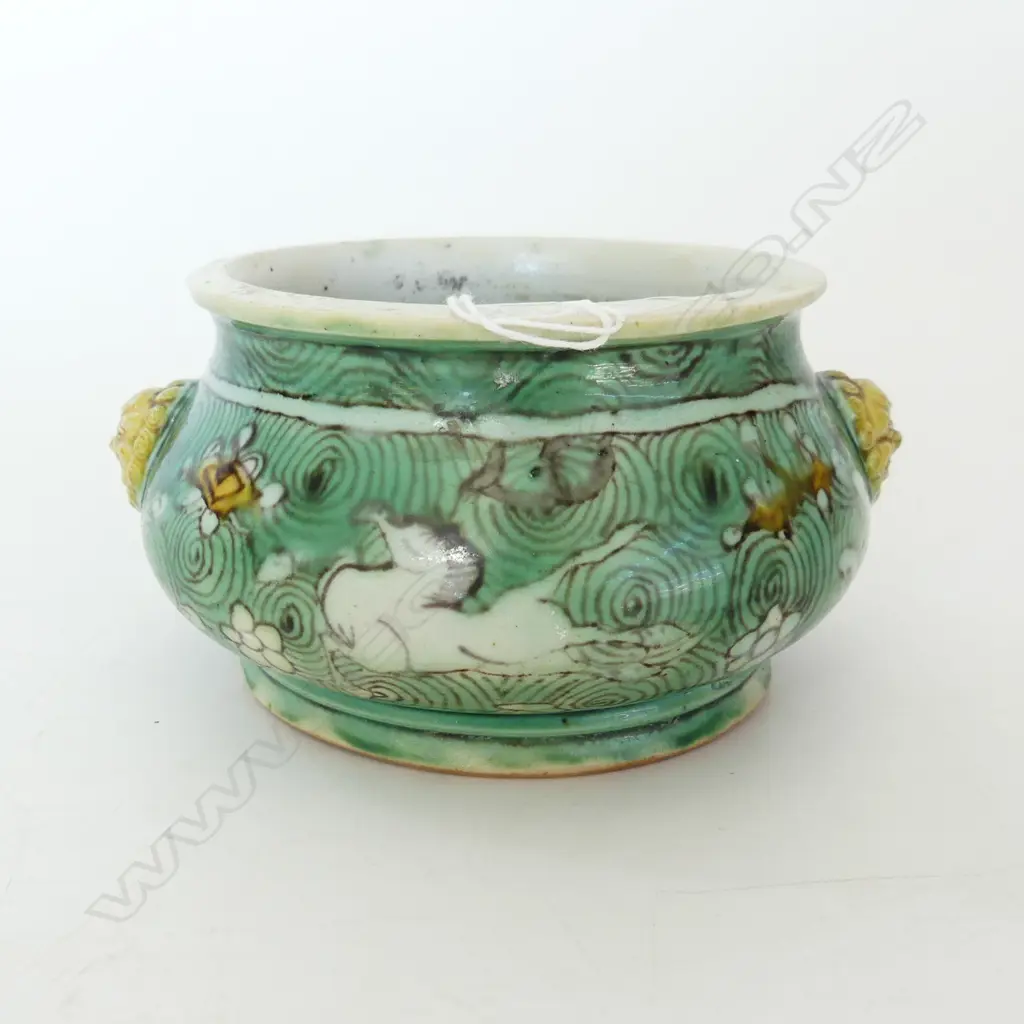 KANGXI? GREEN CENSER w. LION HEADS 115mm dia Professional restoration to base Image 1++