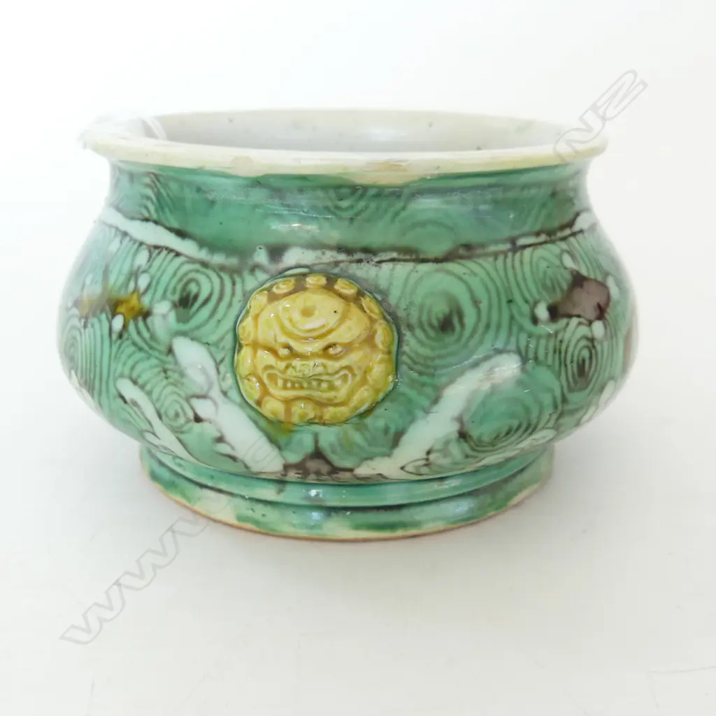 KANGXI? GREEN CENSER w. LION HEADS 115mm dia Professional restoration to base Image 1++