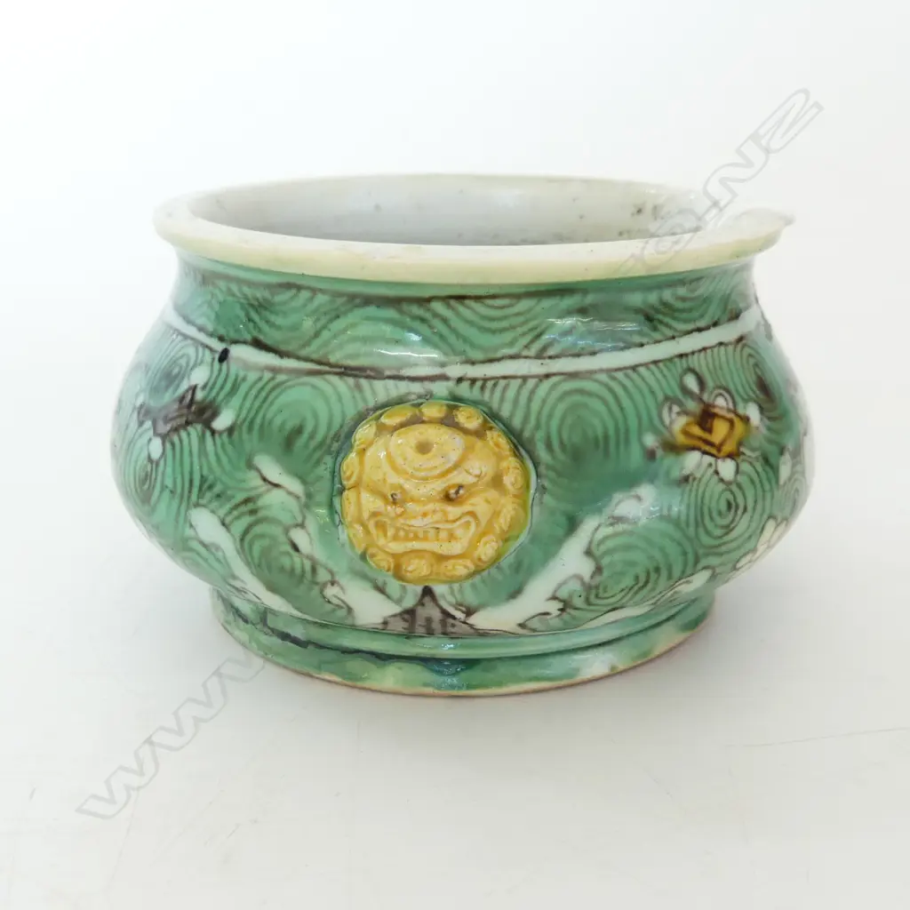 KANGXI? GREEN CENSER w. LION HEADS 115mm dia Professional restoration to base Image 1++
