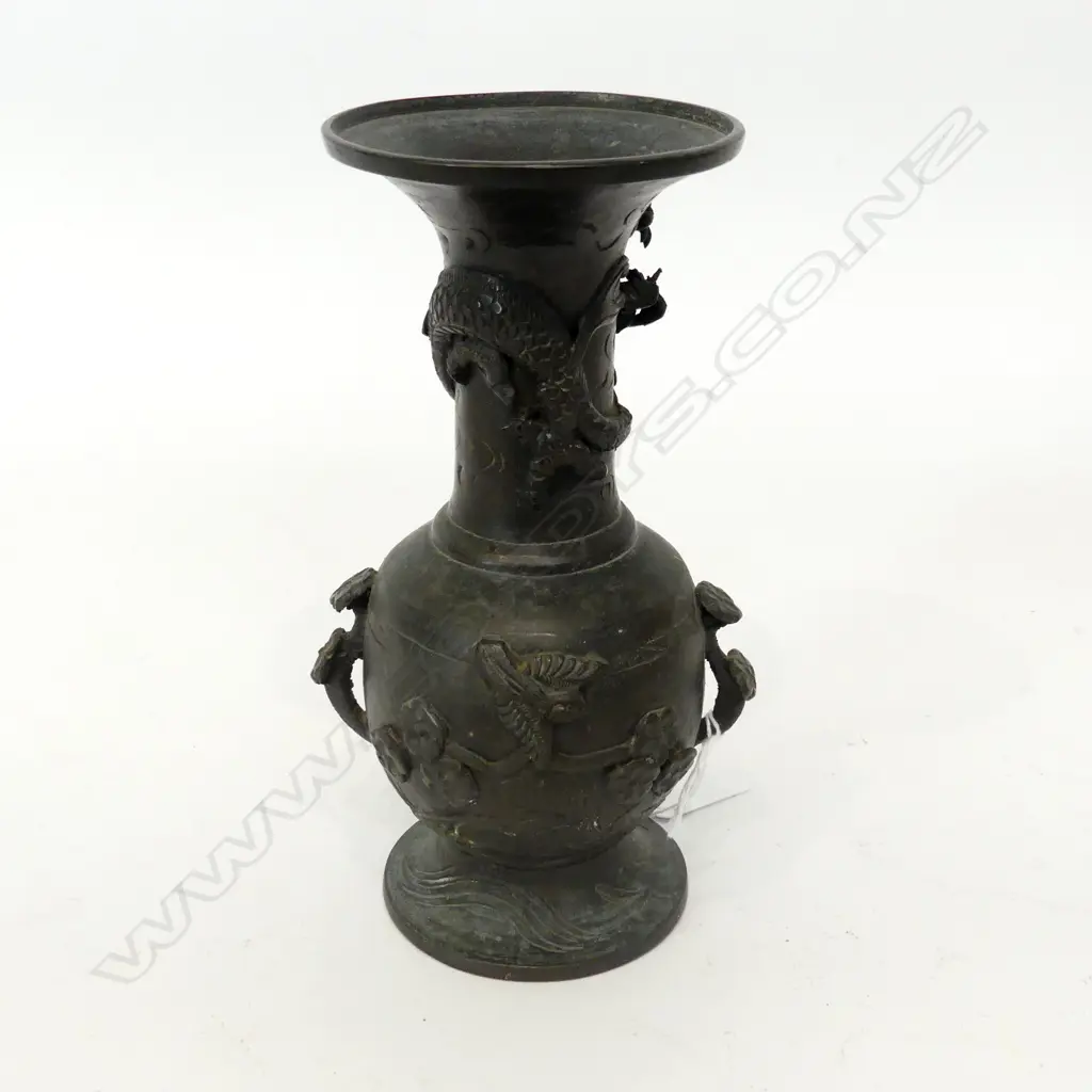 BRONZE ASIAN VASE w. DRAGONS H.185mm Image 1++