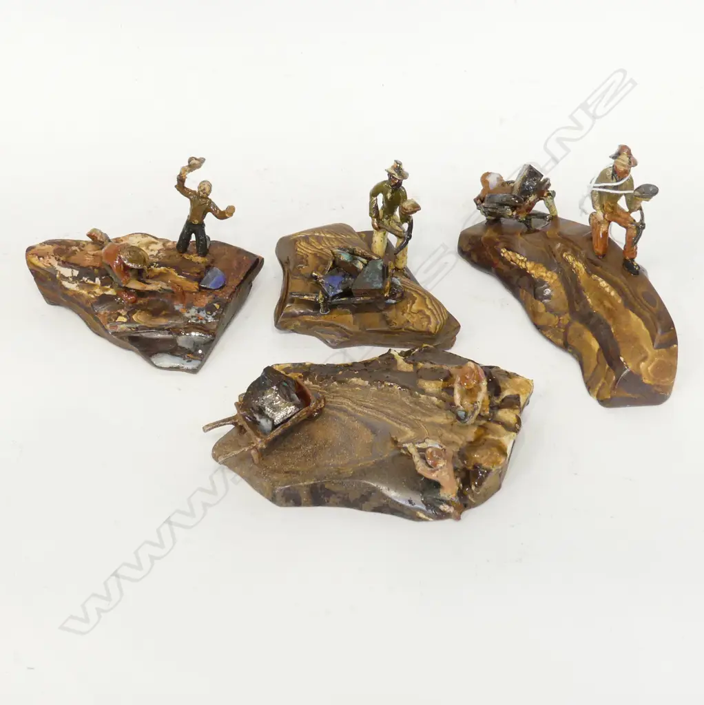4 BOULDER OPAL  WITH FIGURES OF OPAL HUNTERS (1 IS AF) Image 1++