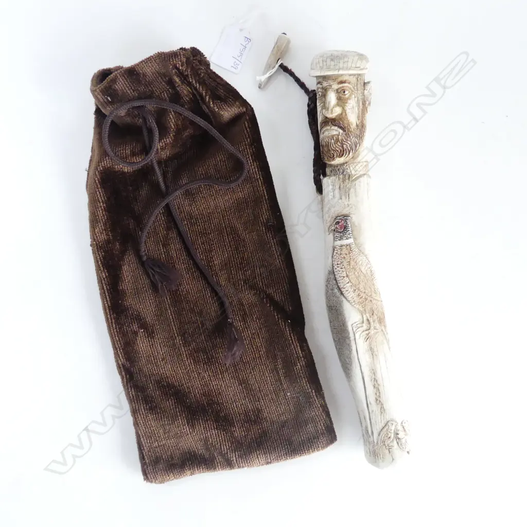 CARVED BONE 'GAME KEEPER' INITIALLED D B 2013 L.305mm Image 1++