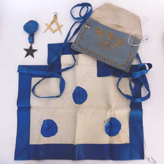 VINTAGE FREEMASON POUCH w APRON & ASSTD MEMORABILIA