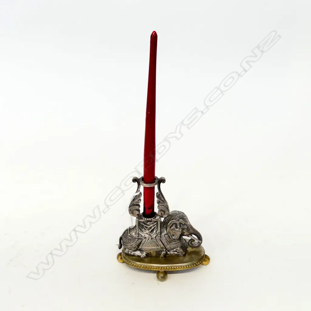 VICTORIAN SILVER-PLATED ELEPHANT PEN STAND H.110MM (EXCLUDING DIP PEN) Image 1++