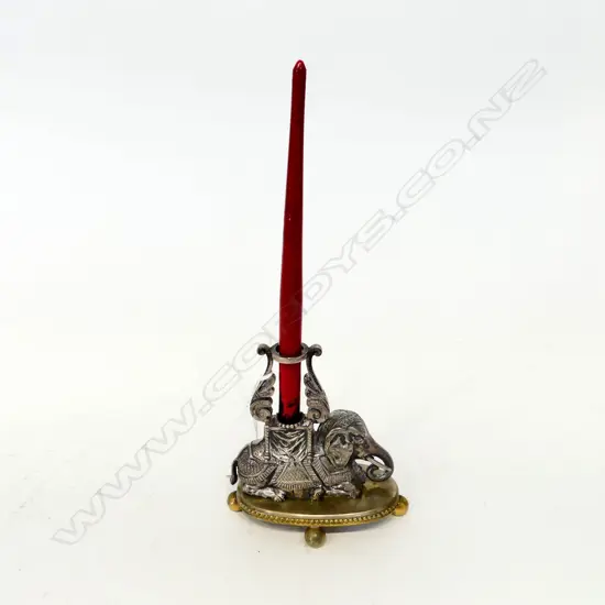 VICTORIAN SILVER-PLATED ELEPHANT PEN STAND H.110MM (EXCLUDING DIP PEN)
