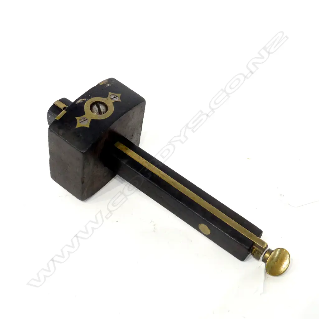 ANTIQUE EBONY & BRASS MARKING GAUGE FOR WOODWORK/METALWORK MAKER A. RAYSON, L. 190mm Image 1++