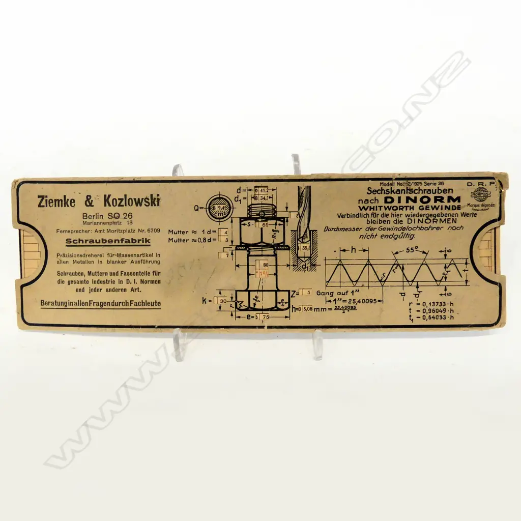 RARE VINTAGE ENGINEERS SLIDE RULE FOR NUTS & BOLTS BY ZIEMKE & KOZLOWSKI BERLIN GERMANY, L.230mm Image 1++