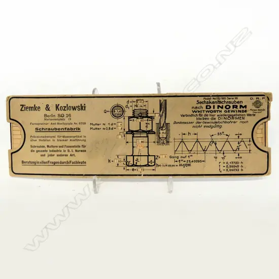 RARE VINTAGE ENGINEERS SLIDE RULE FOR NUTS & BOLTS BY ZIEMKE & KOZLOWSKI BERLIN GERMANY, L.230mm
