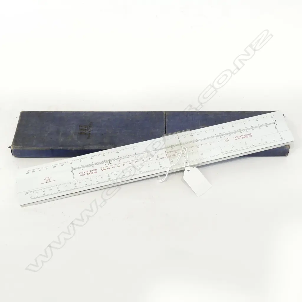 VINTAGE SLIDE RULE ‘COST & PROFIT RECORDER’ BY B.R.L ENGLAND IN CASE , L. 340mm Image 1++