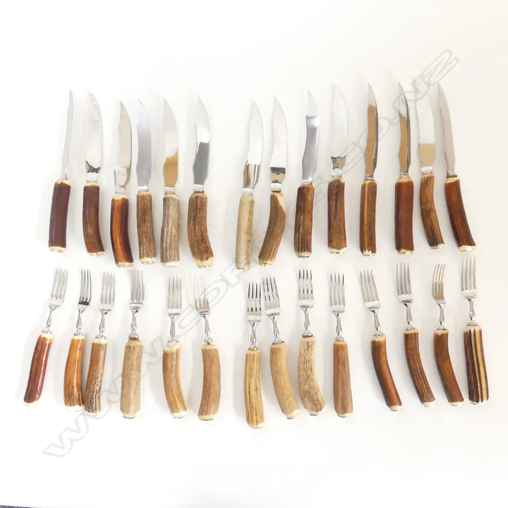 2 HORN HANDLE STEAK SETS; 16 PCE & 12 PCE Image 1++