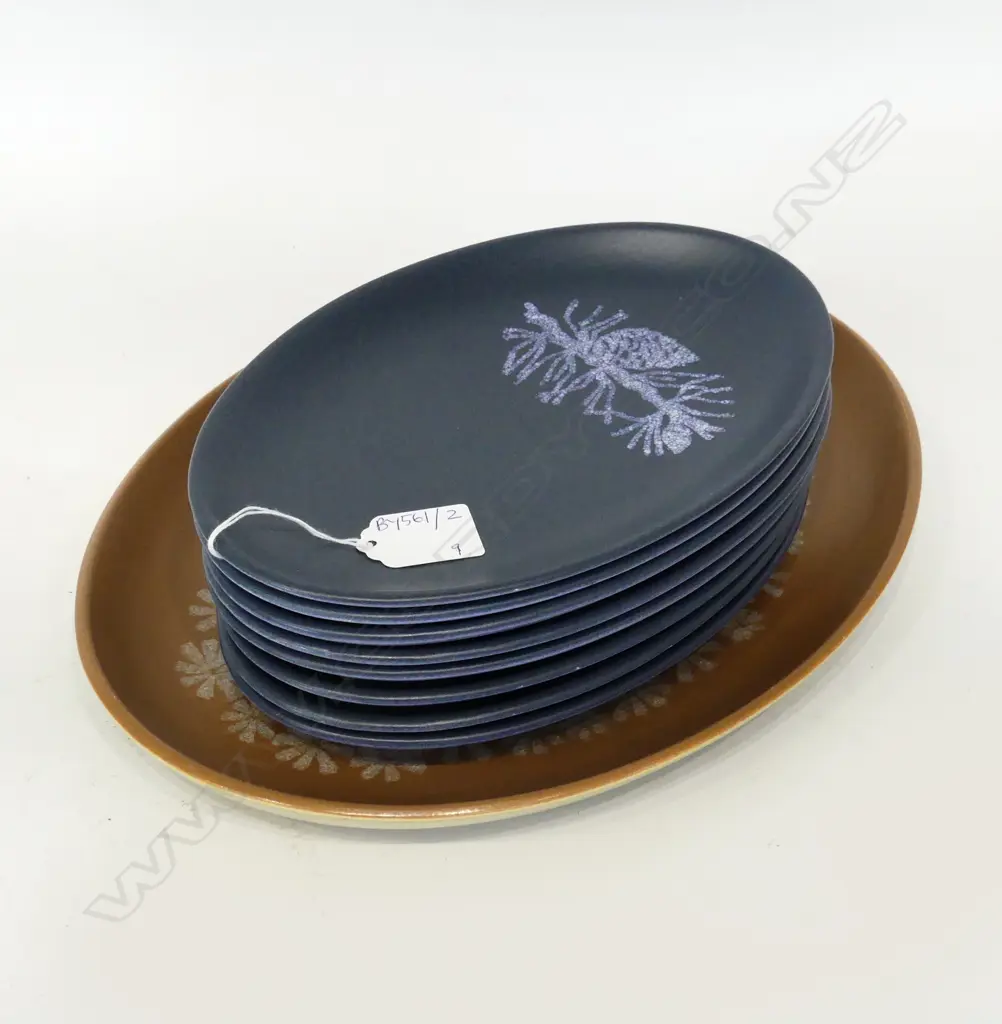 9 PCES CROWN LYNN DOROTHY THORPE; 8 OVAL SIDE PLATES + OVAL PLATTER L.330mm Image 1++