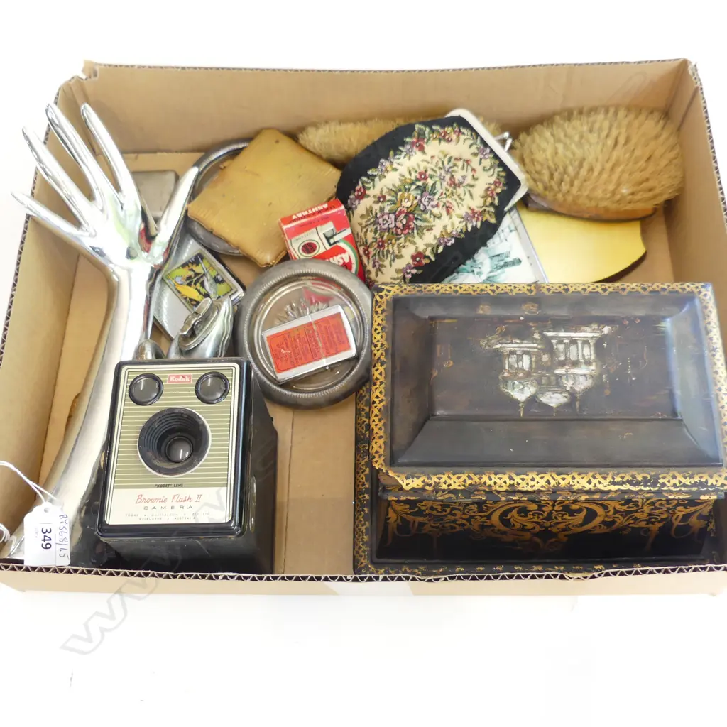 TRAY OF COLLECTABLES PAPERMACHE TEA CADDY CIG CASES ETC Image 1++