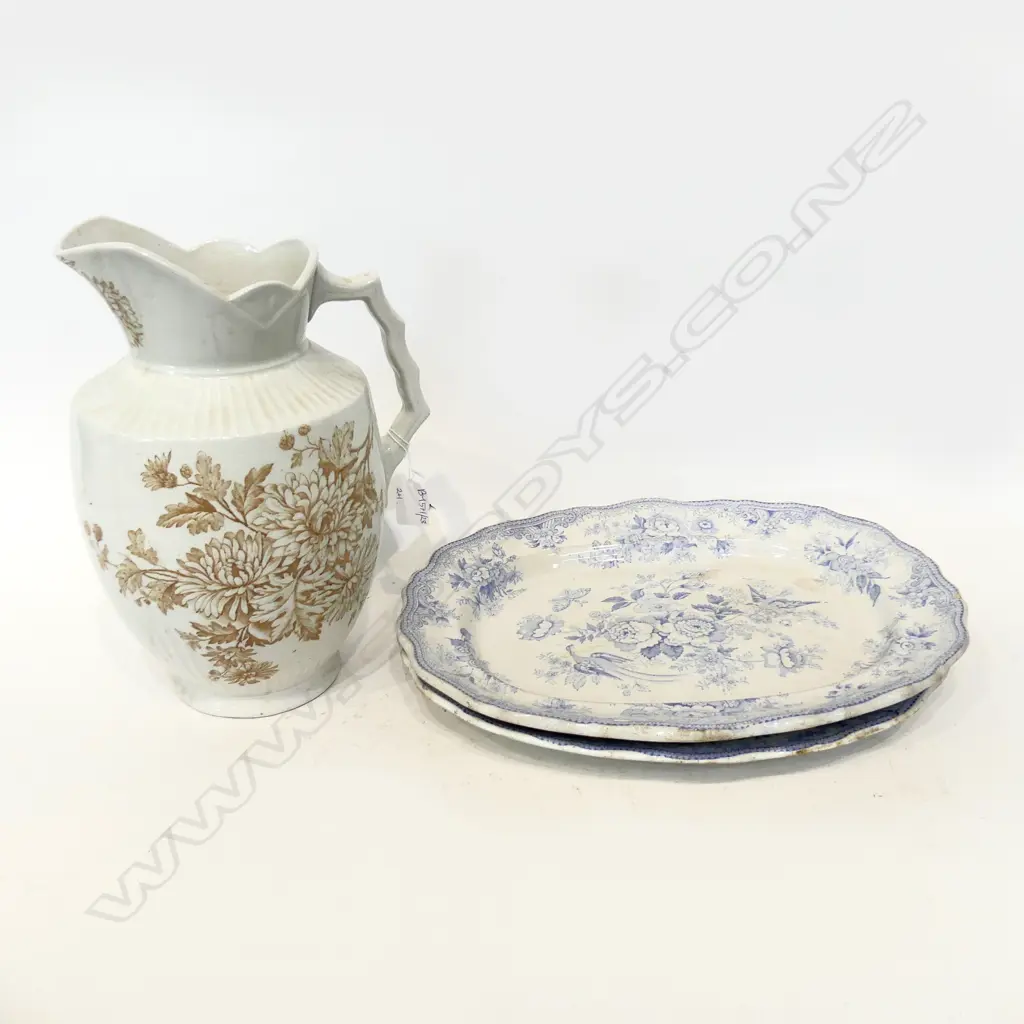 2 LG B/W VICTORIAN ASHETS; ASIATIC PHEASANT PATTERN 325x390mm + LG JUG H.320mm Image 1++