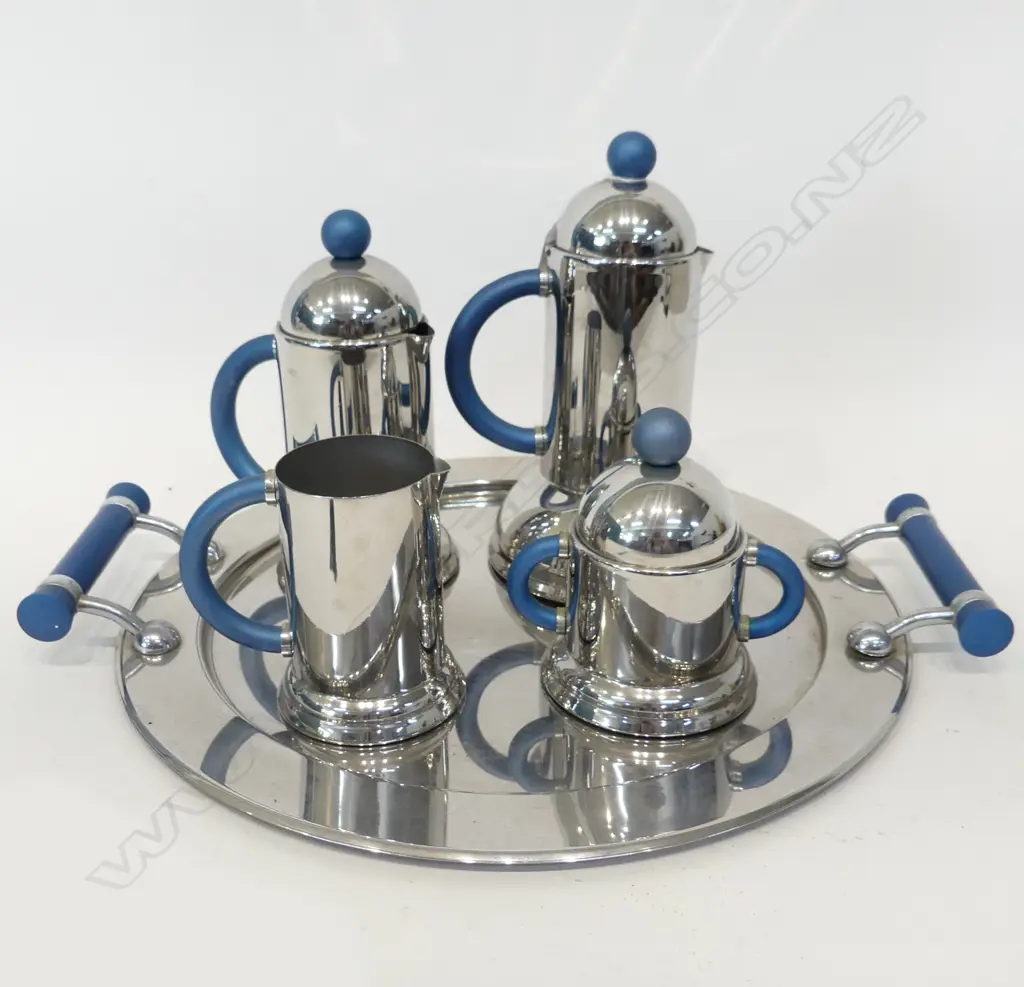 4 PC CROME TEASET ON TRAY HANDLE TO TRAY LOOSE Image 1++